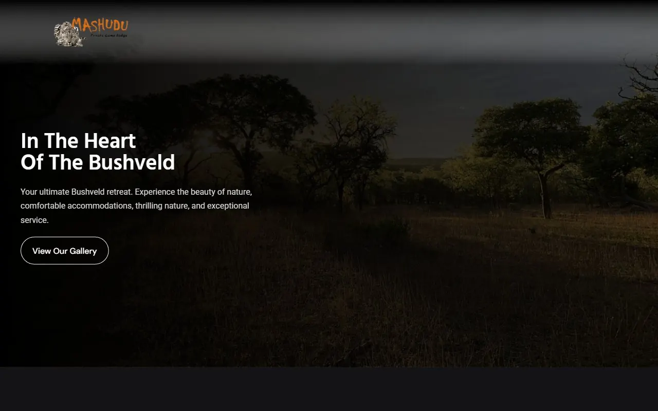 The Mashudu Private Game Lodge homepage, designed and built by IUNIX